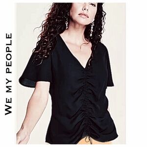 WE MY PEOPLE Ruched Bodice Flutter Sleeve Top